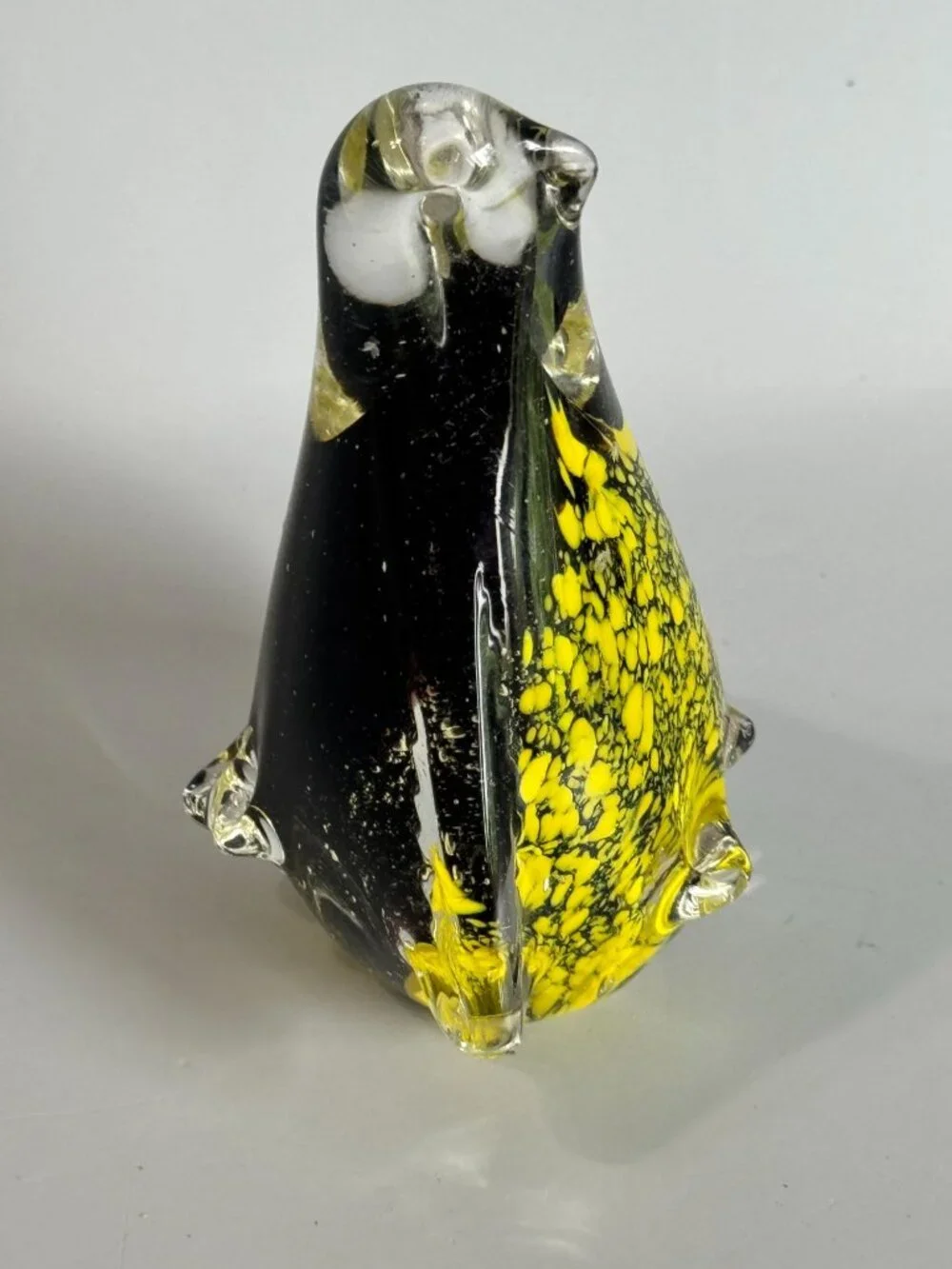 Vintage Art Glass Penguin Paperweight Black Yellow Controlled Bubble 4 1/2" - Picture 5 of 11